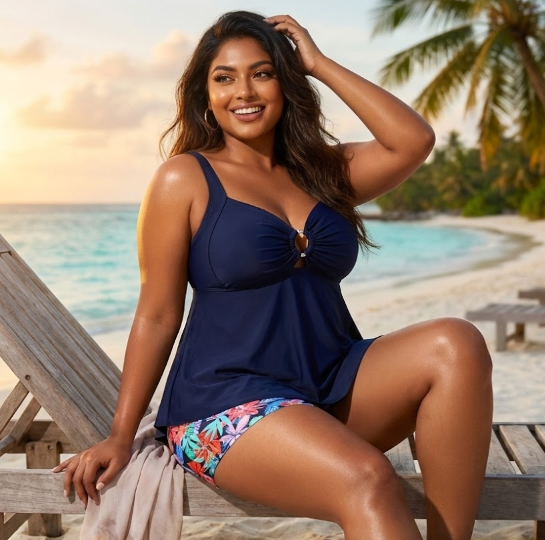 Monas Plus Size Tankini: Blue - Fiesta Resortwear