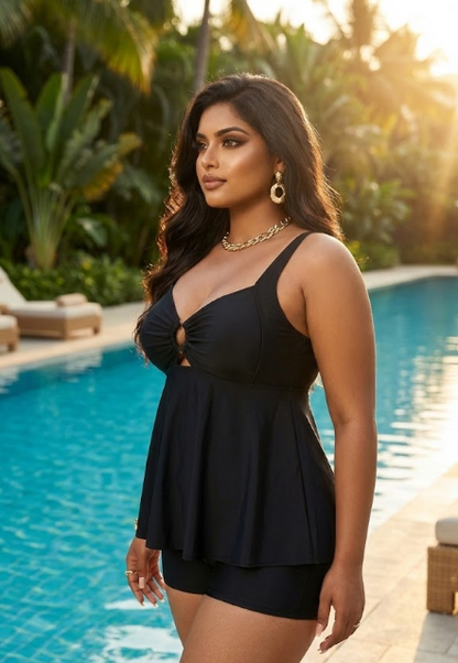 Monas Plus Size Tankini: Black - Fiesta Resortwear