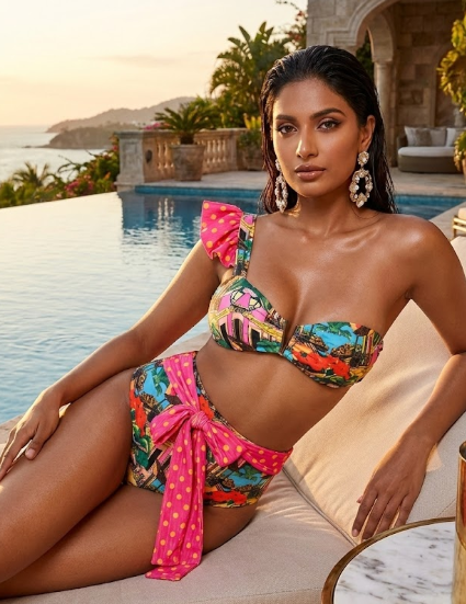Pink Ruffled High Waited Bikini - Fiesta Resortwear